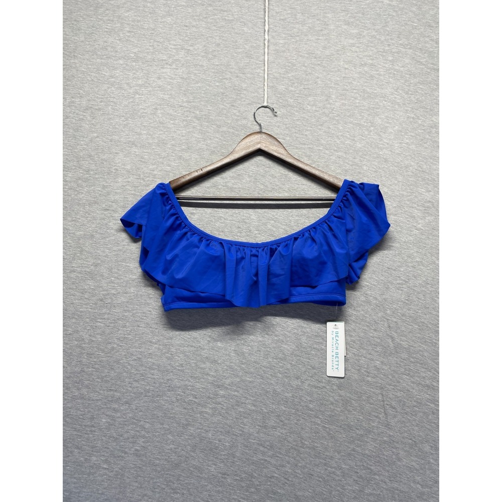 Beach Betty Off The Shoulder Bikini Top Womens Medium Blue Ruffle Trim Swimwear